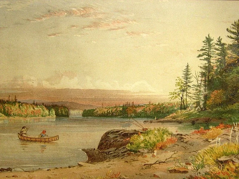 1835-C. J. Way - Canoisti nel paesaggio fluviale